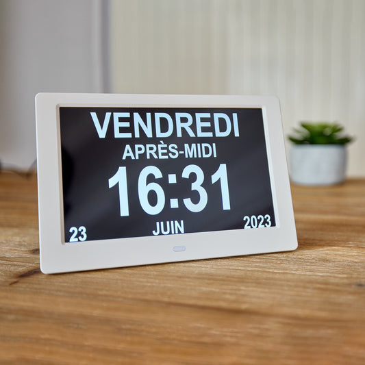 ALLY Clock 20cm Blanche - Horloge avec jours de la semaine, date et heure