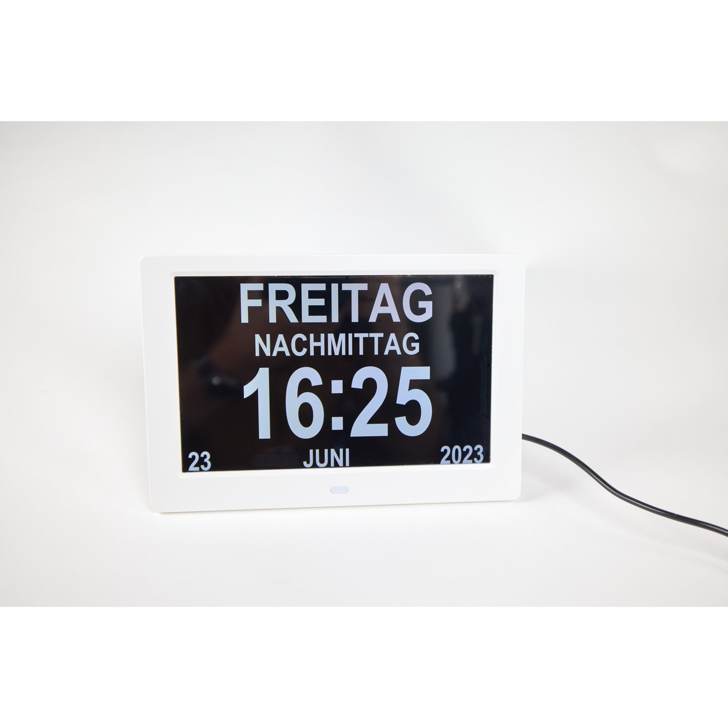 ALLY Clock 20cm Weiss - Uhr mit Wochentagen, Datum und Uhrzeit